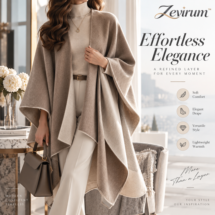 Zevirum™ Elara Women's Soft-Drape Cape Shawl — Elegant Layered Wrap, Open-Front Dress Cape & Lightweight Evening Cover-Up