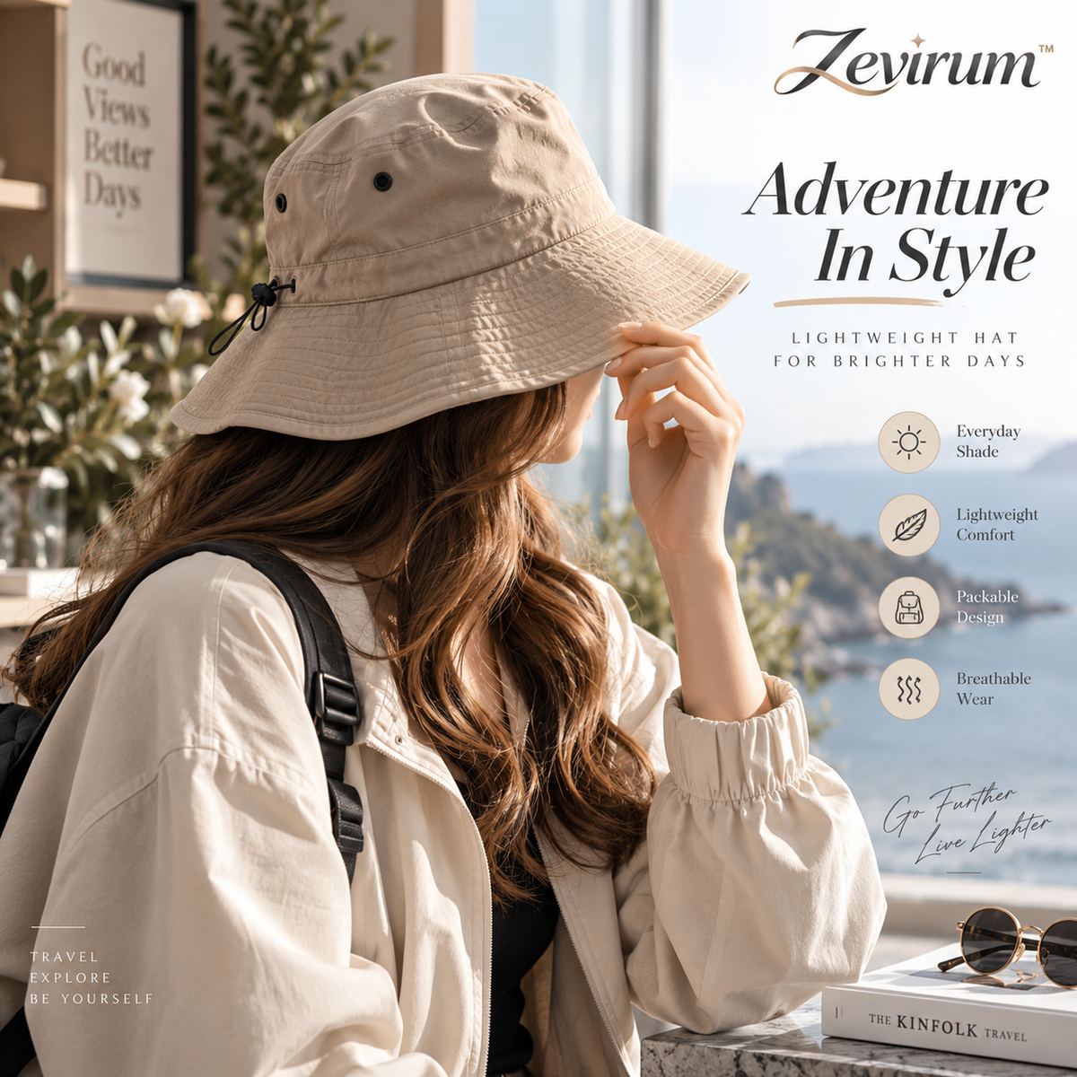 Zevirum™ Coastline Packable Bucket Sun Hat — Unisex Outdoor Wide-Brim Travel Hat, Lightweight Quick-Dry Casual Fishing & Hiking Hat