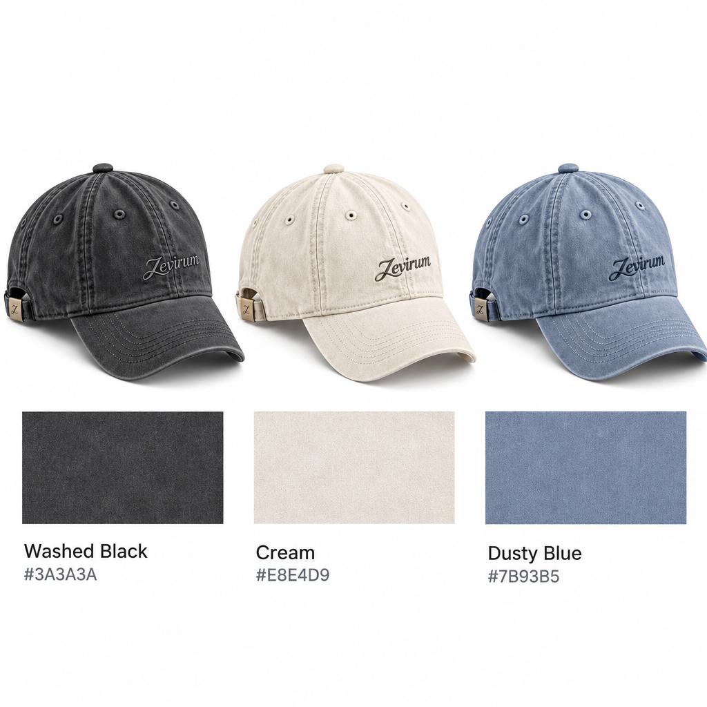 Zevirum™ Seoul Line Soft-Crown Cap — Korean-Inspired Minimal Baseball Hat, Washed Cotton Casual Streetwear Cap