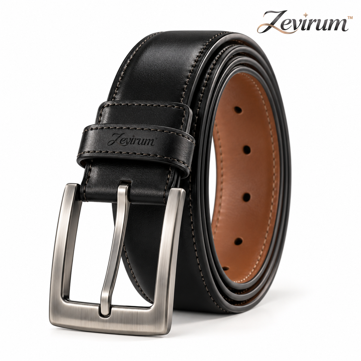 Zevirum™ Mercer Men's Full-Grain Leather Dress Belt — Classic 1.25-Inch Business Belt, Brushed Metal Buckle & Tailored Trouser Accessory