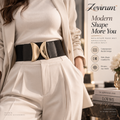 Zevirum™ Nova Sculpt Modern Waist Belt — Minimal Wide Elastic Belt, Architectural Buckle Dress Cincher & Contemporary Blazer Styling Accessory